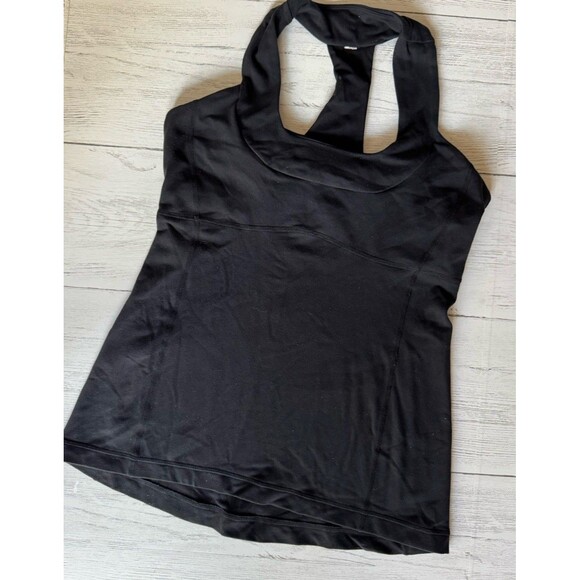 Lululemon Black Scoop Neck Tank Women’s 8 Racerback W-Built In Bra Coolmax - Picture 1 of 7